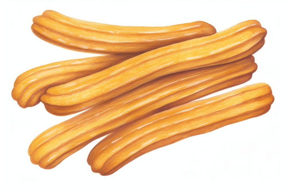 Churros food white background bratwurst.