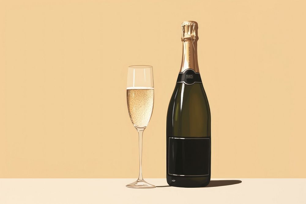  Champagne bottle glass drink. AI generated Image by rawpixel.