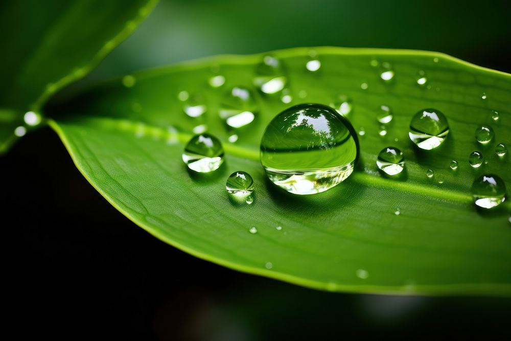 Green water droplet on leaf background backgrounds plant accessories.