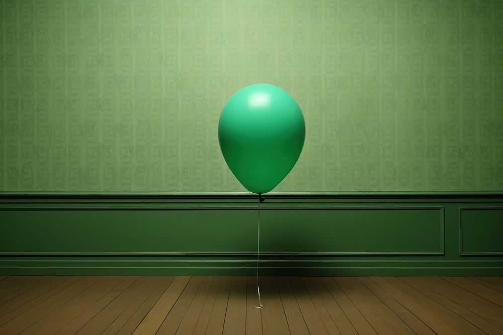 Green balloon in green empty room architecture anniversary celebration.
