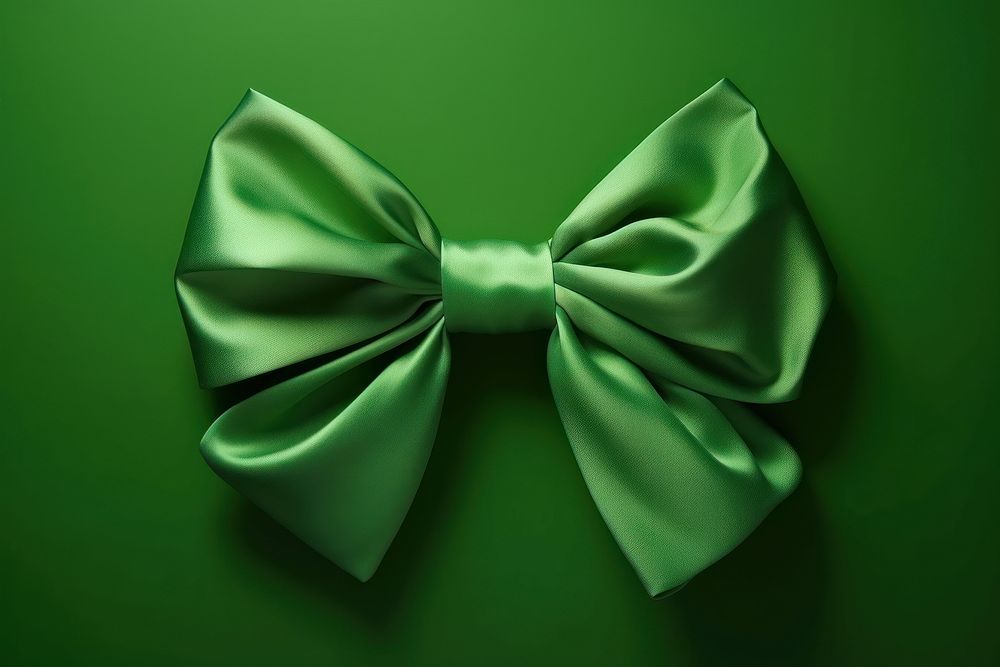 Green bow on empty green background celebration accessories christmas.