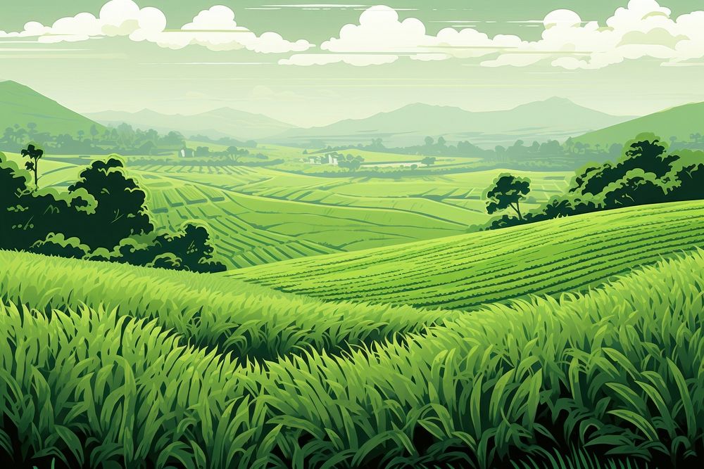 Green rice field abstract background agriculture landscape grassland.