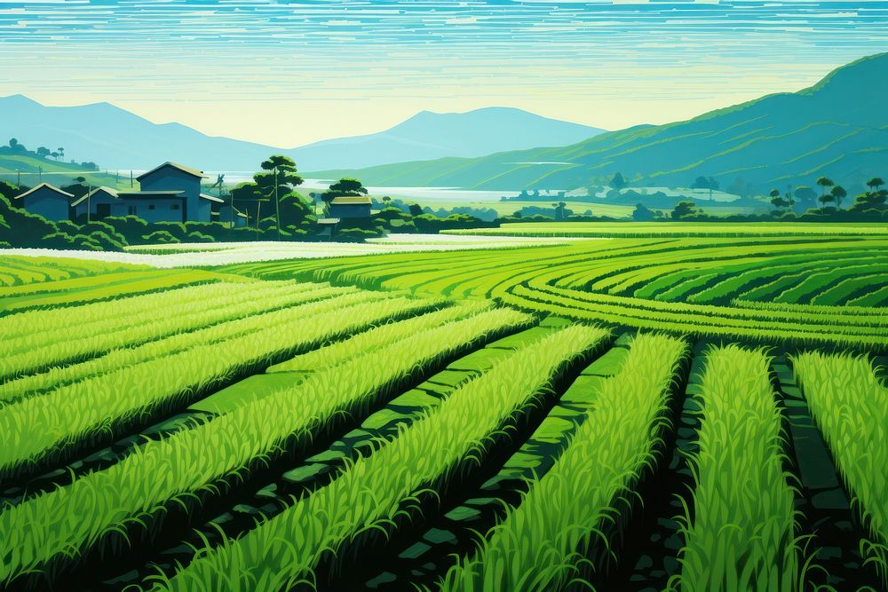 Green rice field abstract background agriculture outdoors nature.