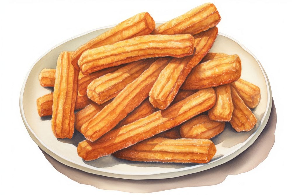 Churros plate food white background.