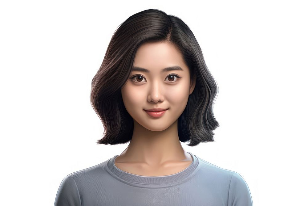 Hong kong woman 3d cartoon realistic portrait adult white background.