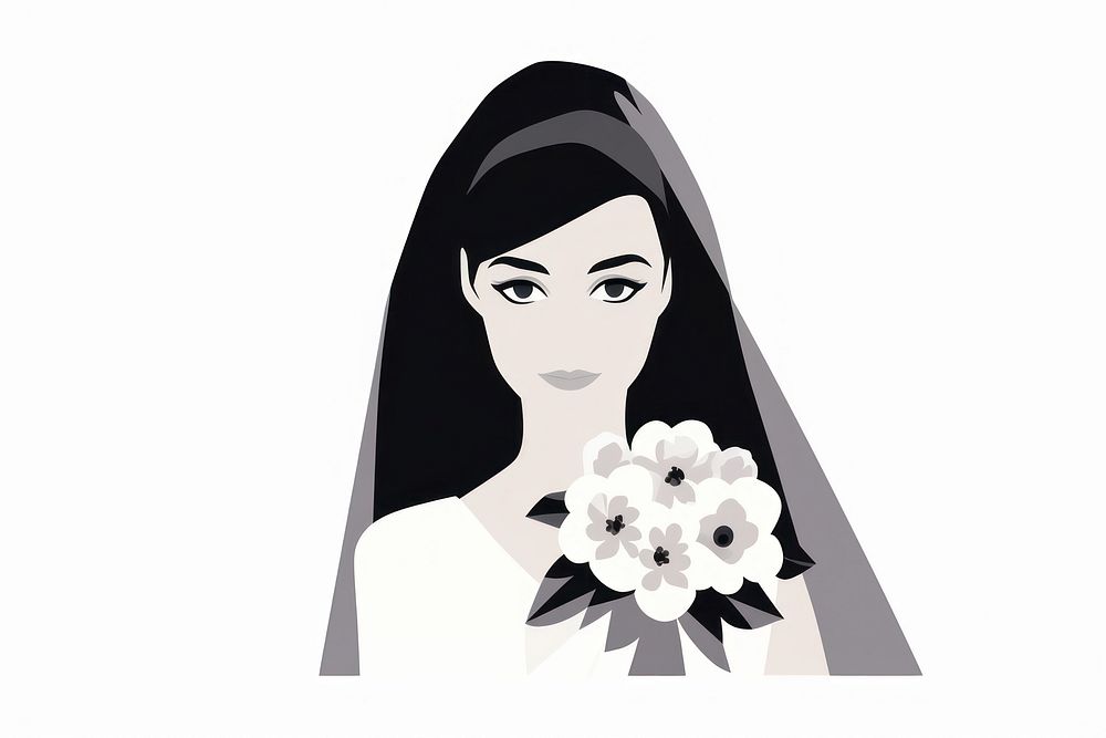 Bride icon portrait fashion drawing.