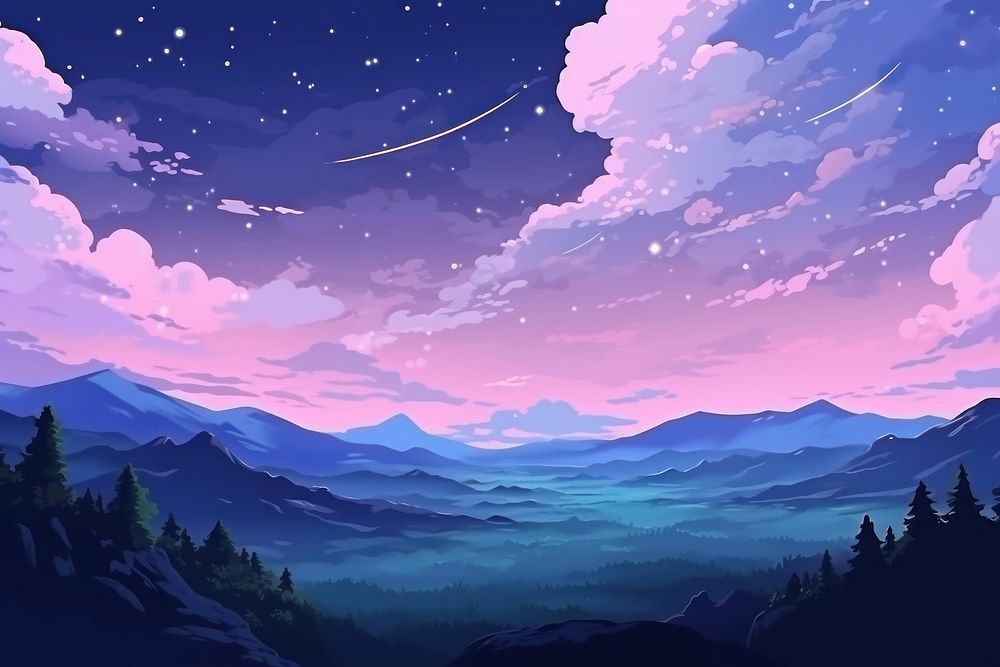 Galaxy landscape anime vegetation. | Free Photo Illustration - rawpixel