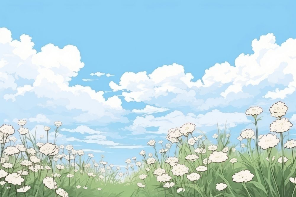 White flower field sky backgrounds landscape.