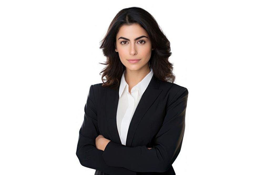 Middle eastern business woman modern portrait white background photography.