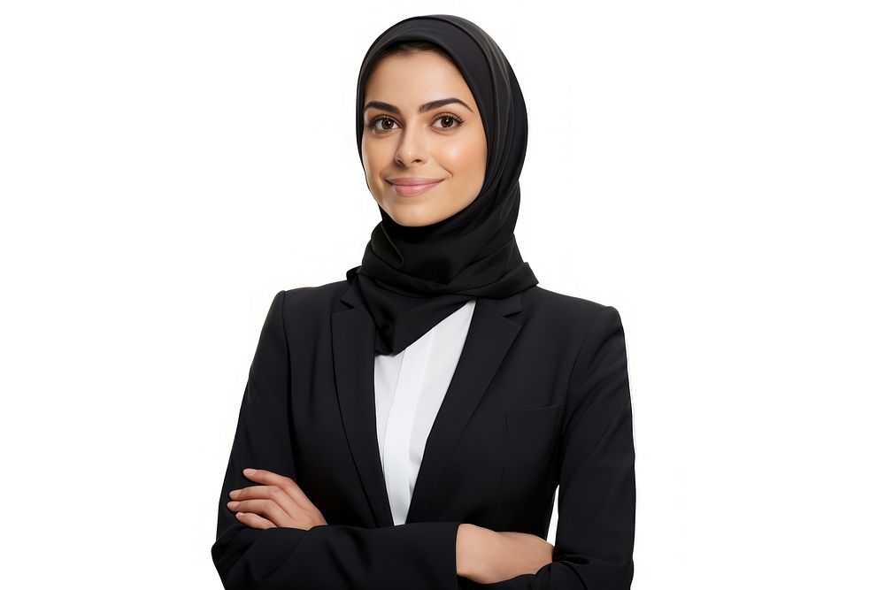 Middle eastern business woman modern adult white background headscarf.