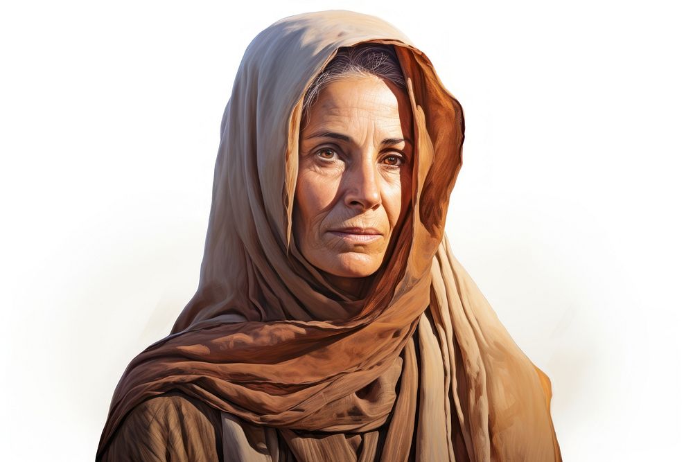 Middleaged middle eastern woman portrait scarf photography.