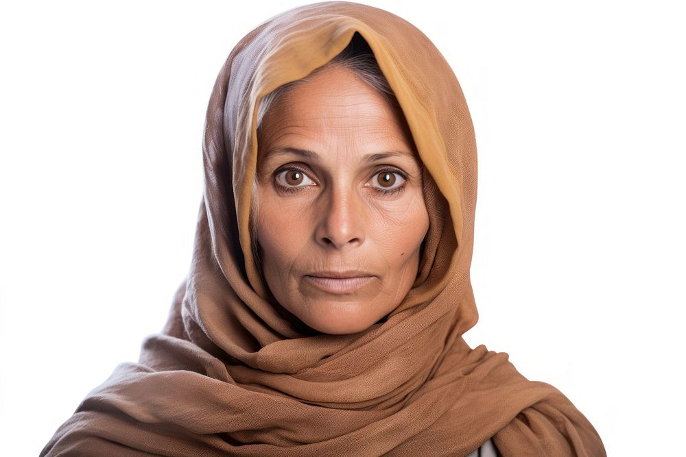 Oman woman middleaged portrait scarf adult.
