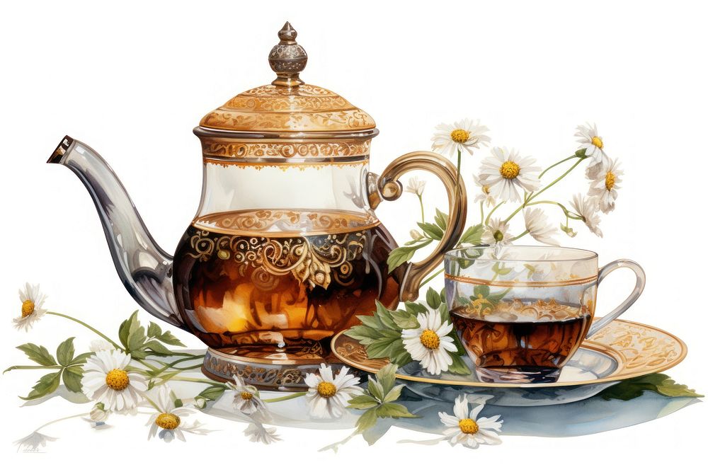 Chamomile tea porcelain teapot saucer.