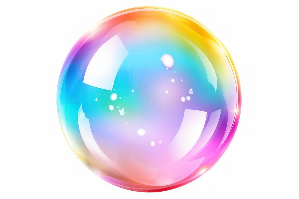 Bubble rainbow sphere white background.