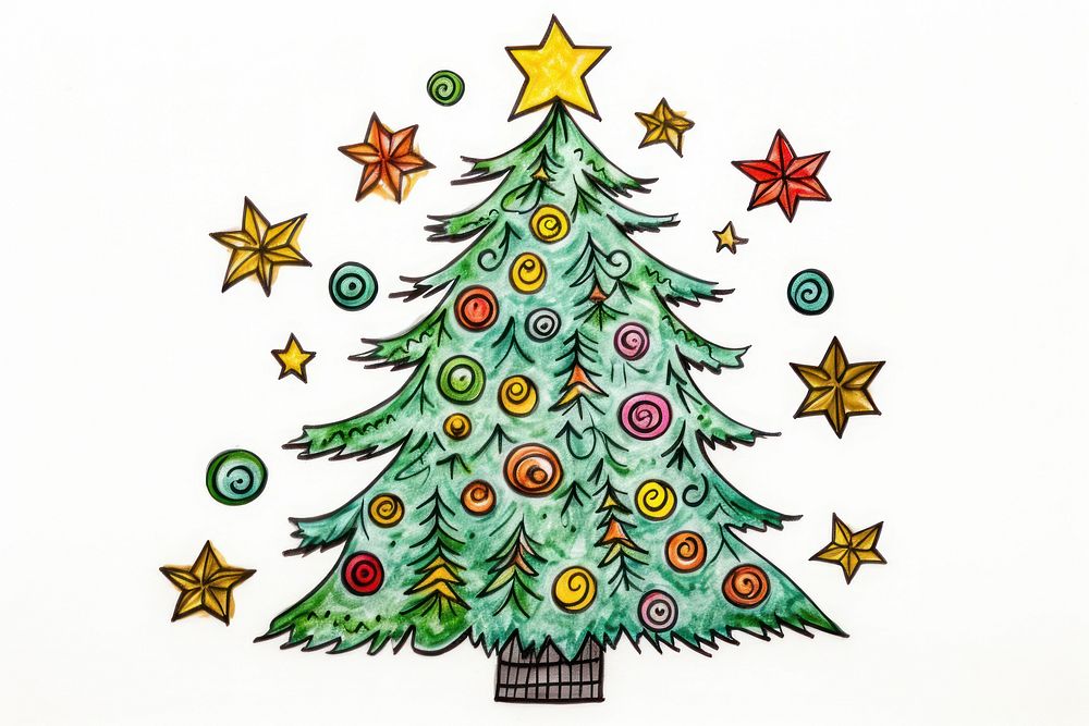 Christmas tree draw by color pencil kidstyle plant illuminated celebration.