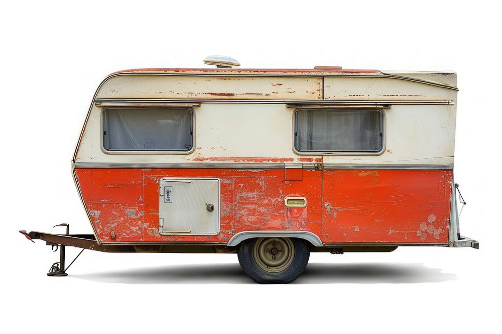 Vintage caravan trailer vehicle white background transportation.