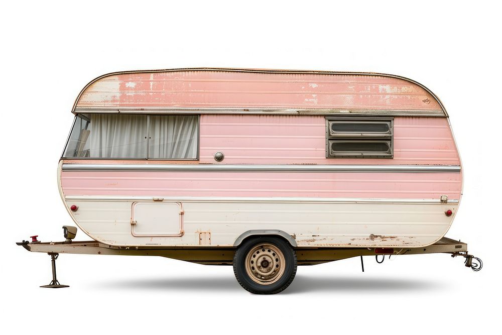 Vintage caravan trailer architecture vehicle white background.