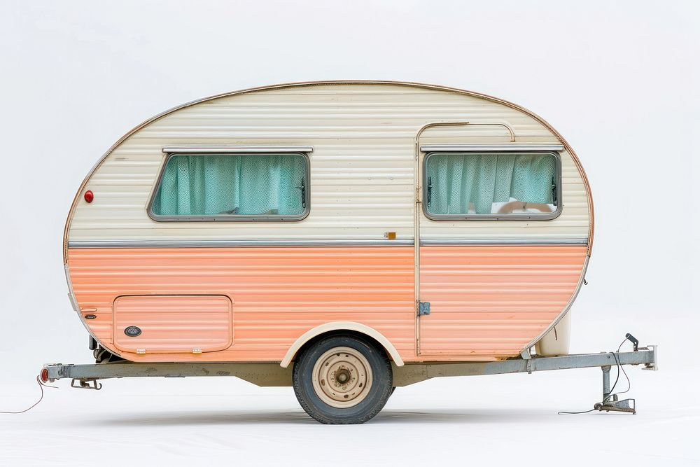 Vintage caravan trailer architecture vehicle white background.