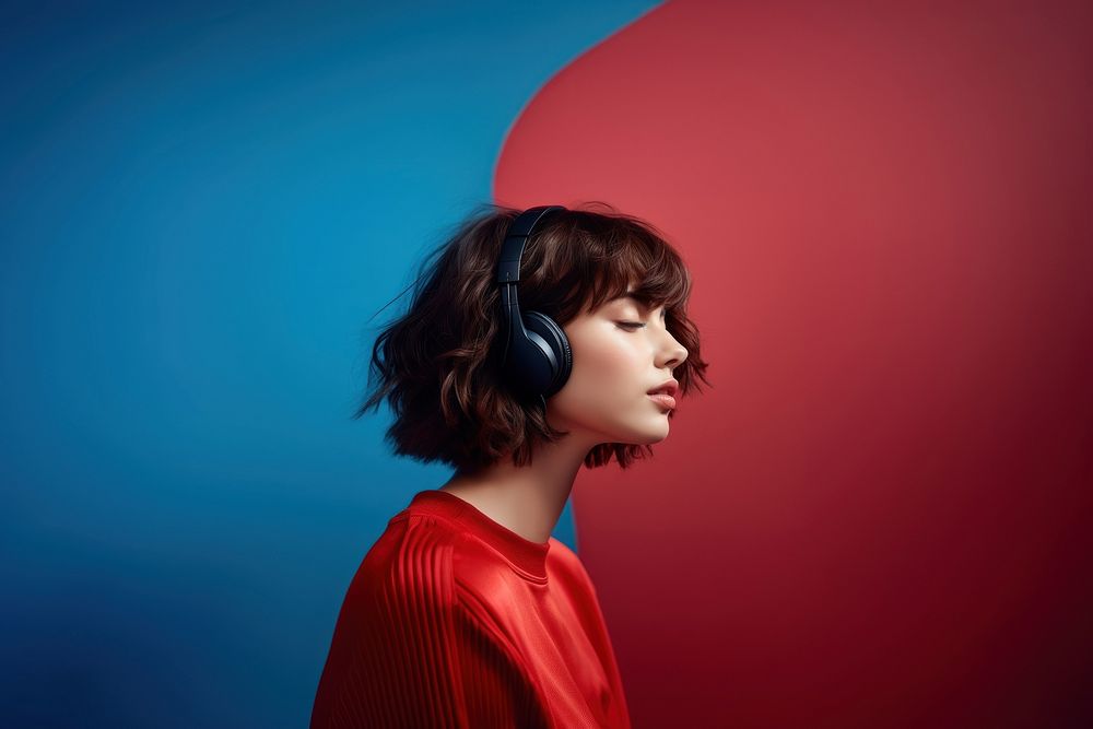 Woman headphones portrait adult.