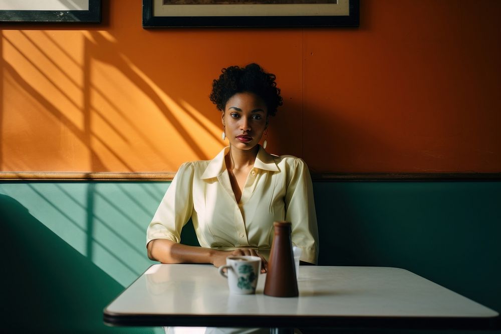 African american woman sitting table adult.