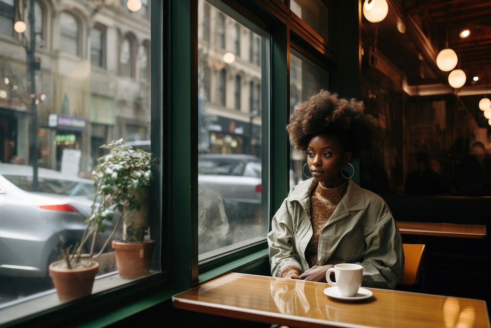 African american woman sitting coffee adult.
