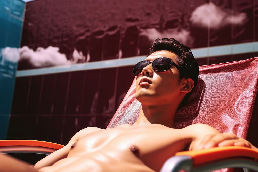 East asian men sunglasses travel summer.