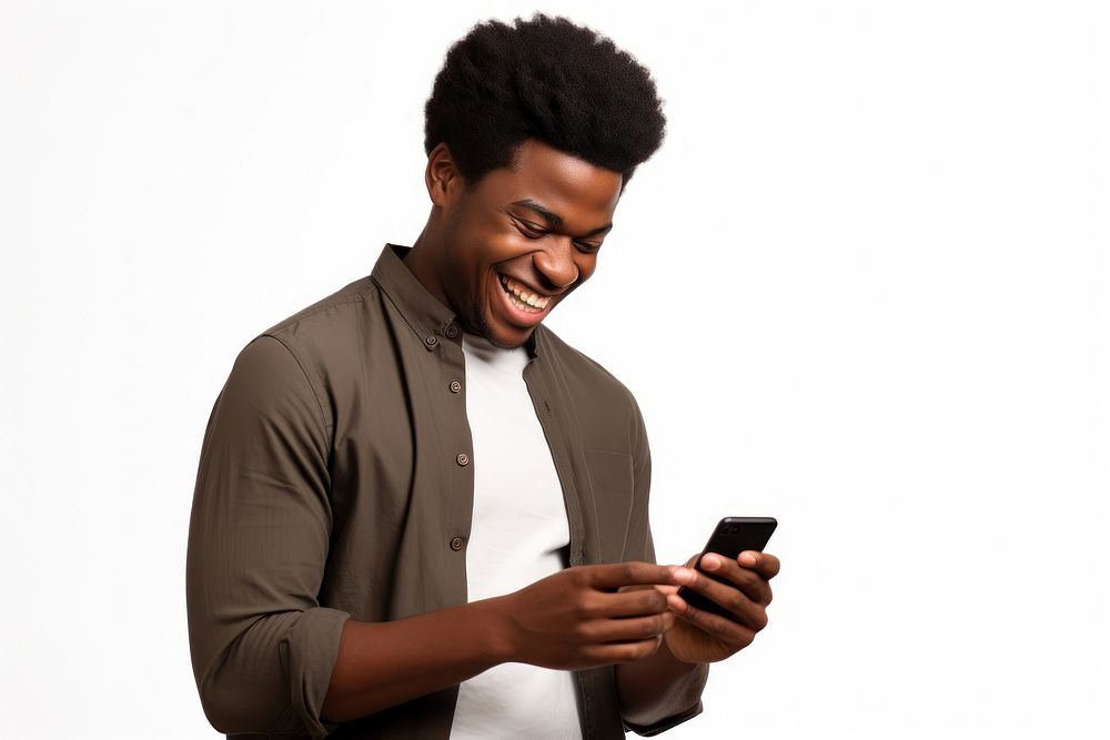 African American man laughing holding smiling.