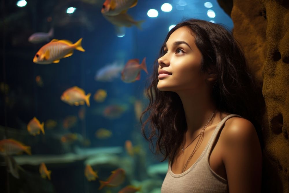 Indian teen age woman aquarium portrait adult.