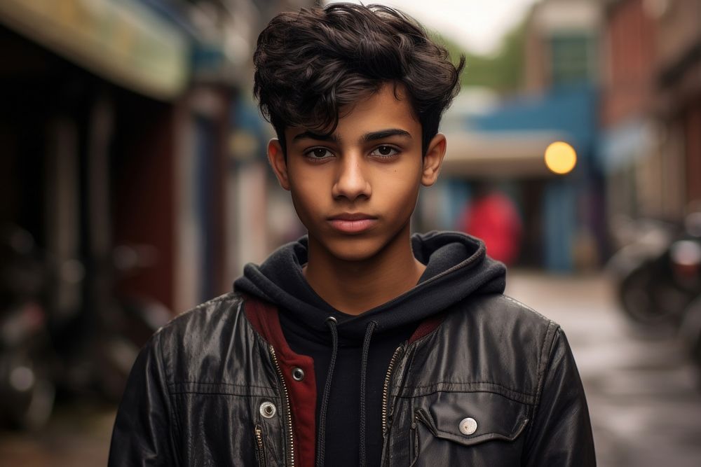 Indian teen age man portrait jacket photo.