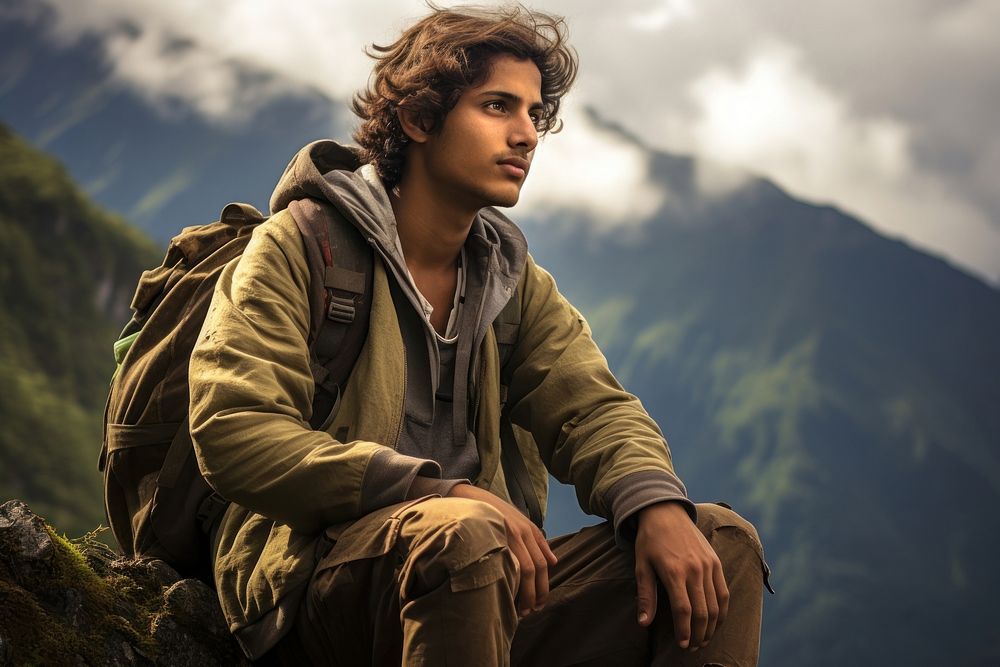 Indian teen age man mountain portrait outdoors.