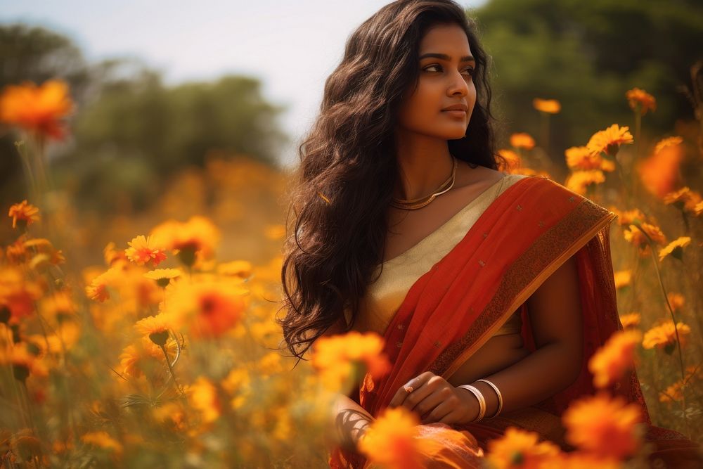 Indian women portrait flower adult.
