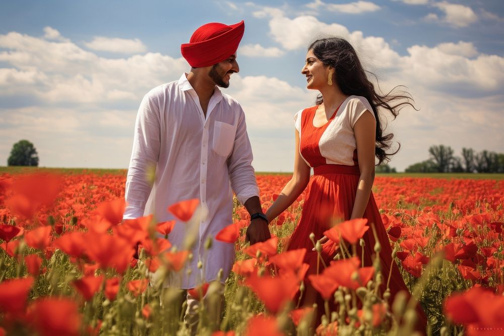 Indian couple flower plant field.