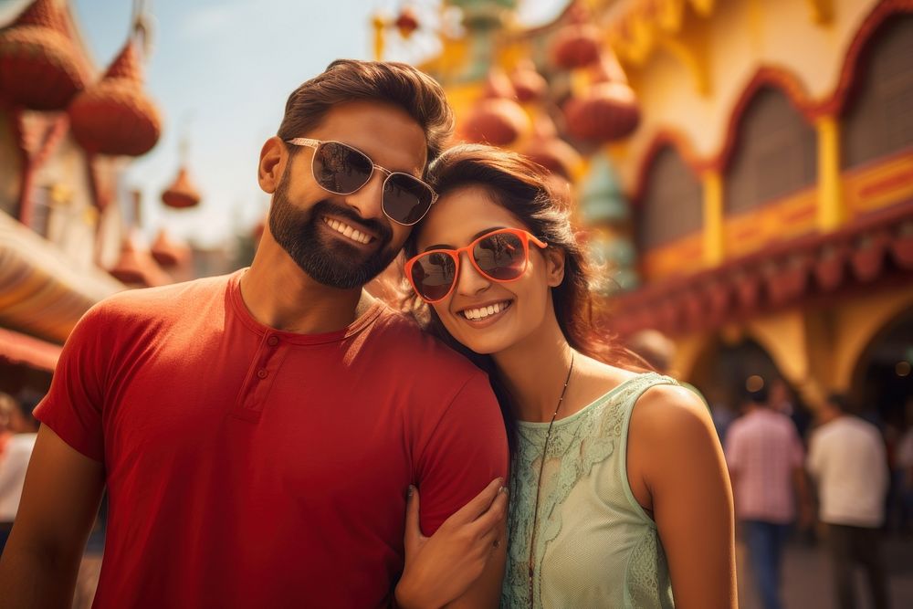 Indian couple sunglasses portrait selfie.