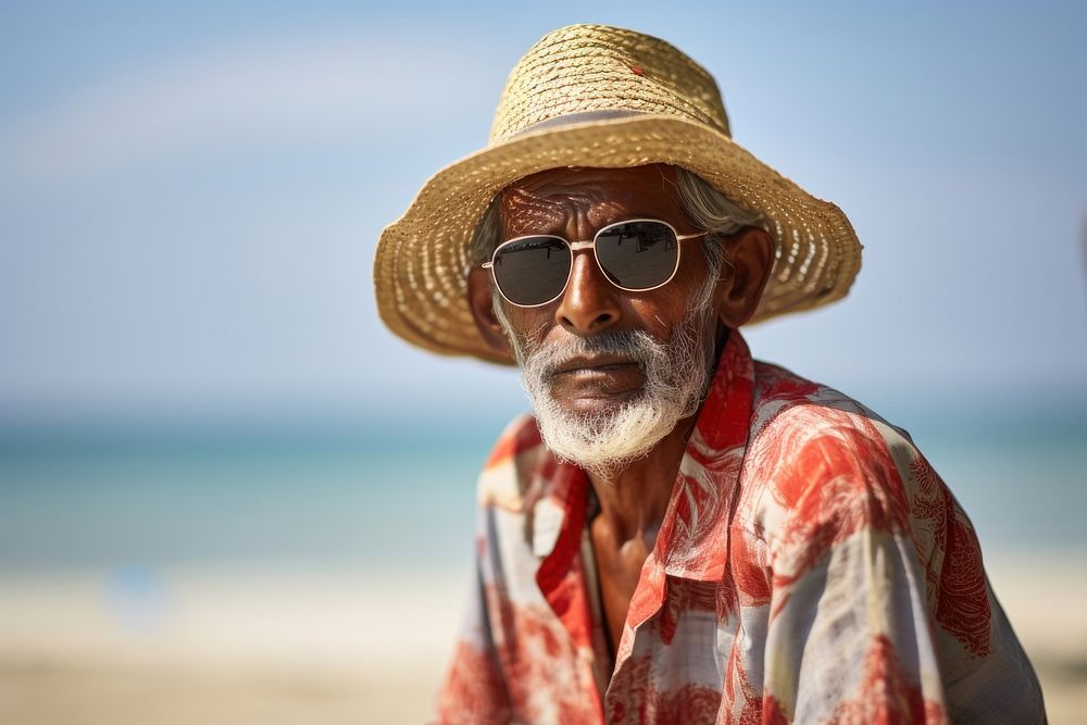 Indian senior man glasses travel adult.