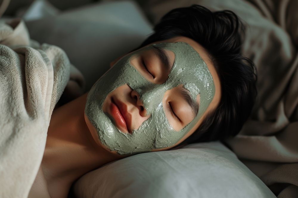 Korean man bed spa relaxation.