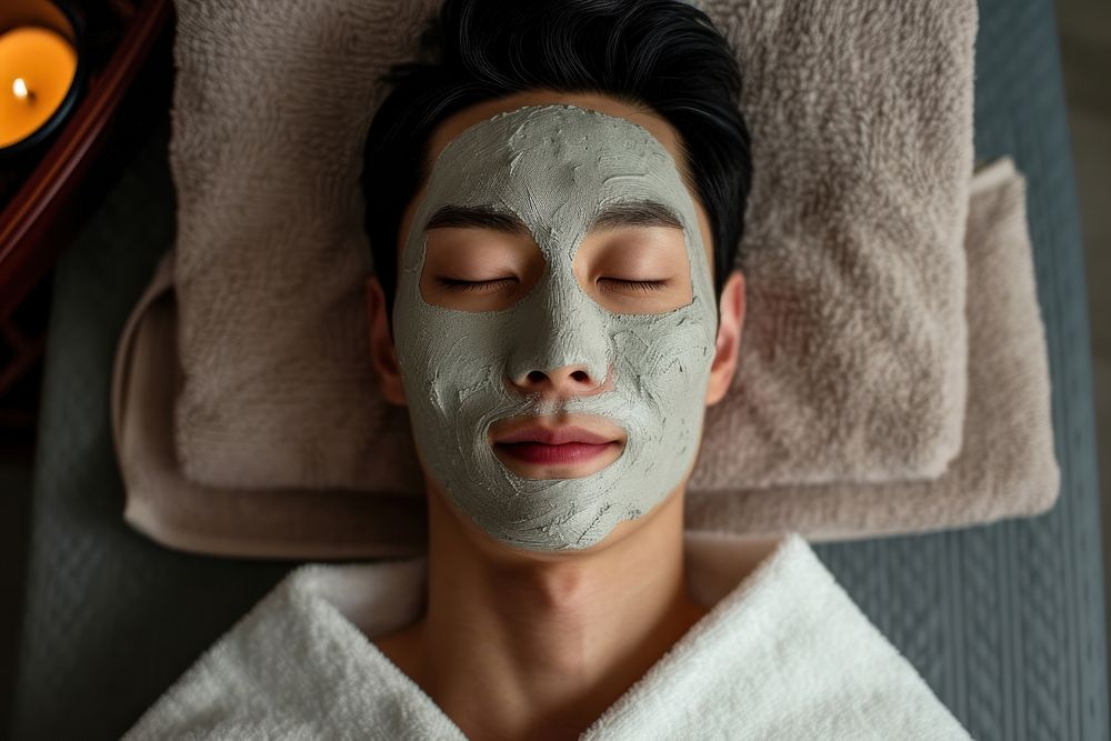 Korean man spa relaxation portrait.