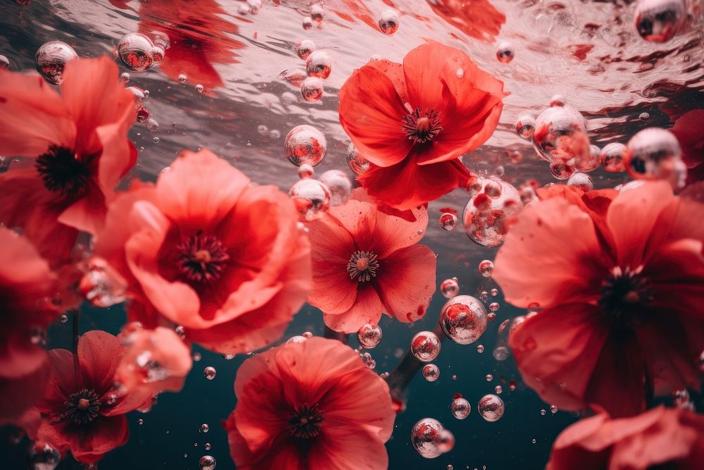  Red flowers backgrounds underwater outdoors. AI generated Image by rawpixel.