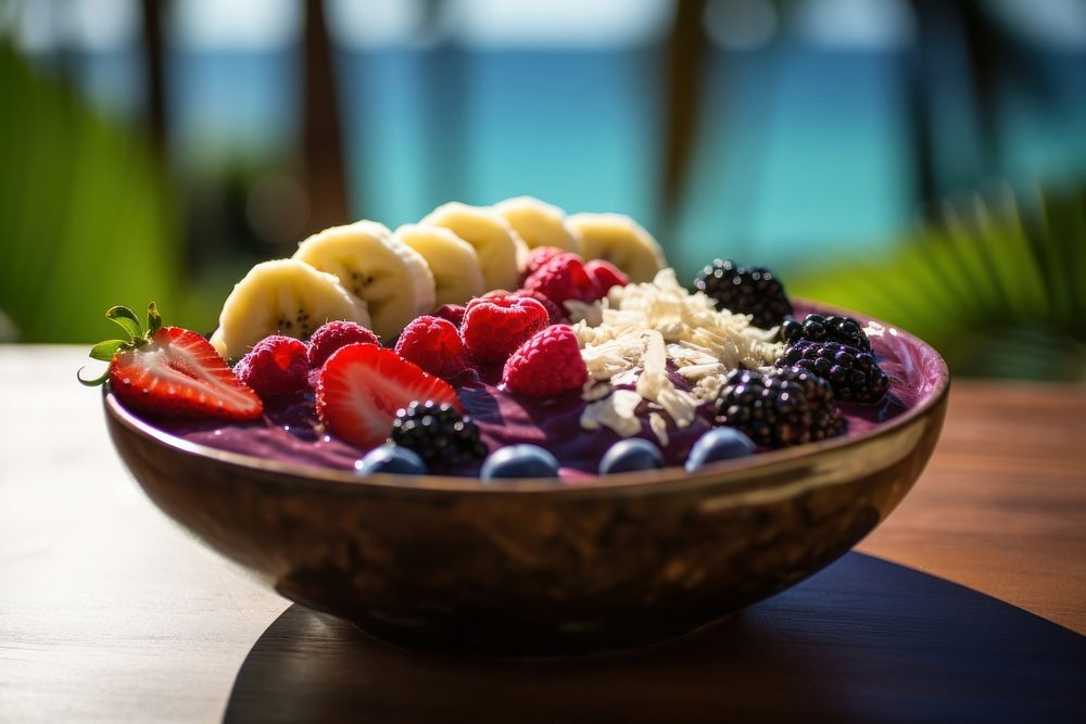 Acai bowl blackberry blueberry fruit. AI generated Image by rawpixel.