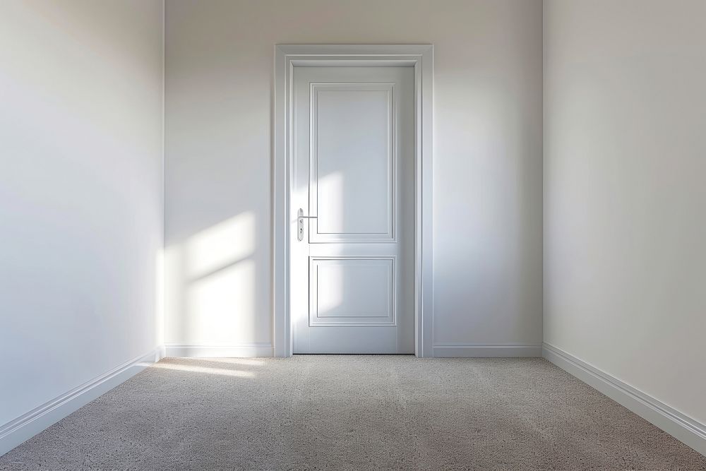 Door carpet flooring white wall.