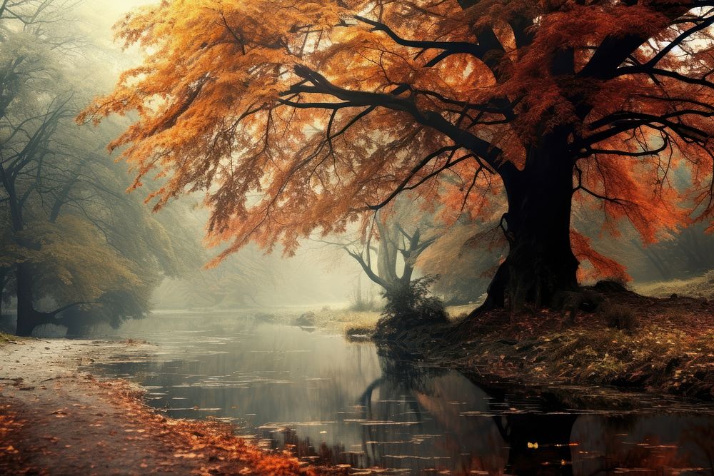  Autumn trees landscape outdoors nature. AI generated Image by rawpixel.