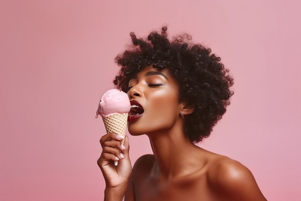 Black woman eating food dessert adult.