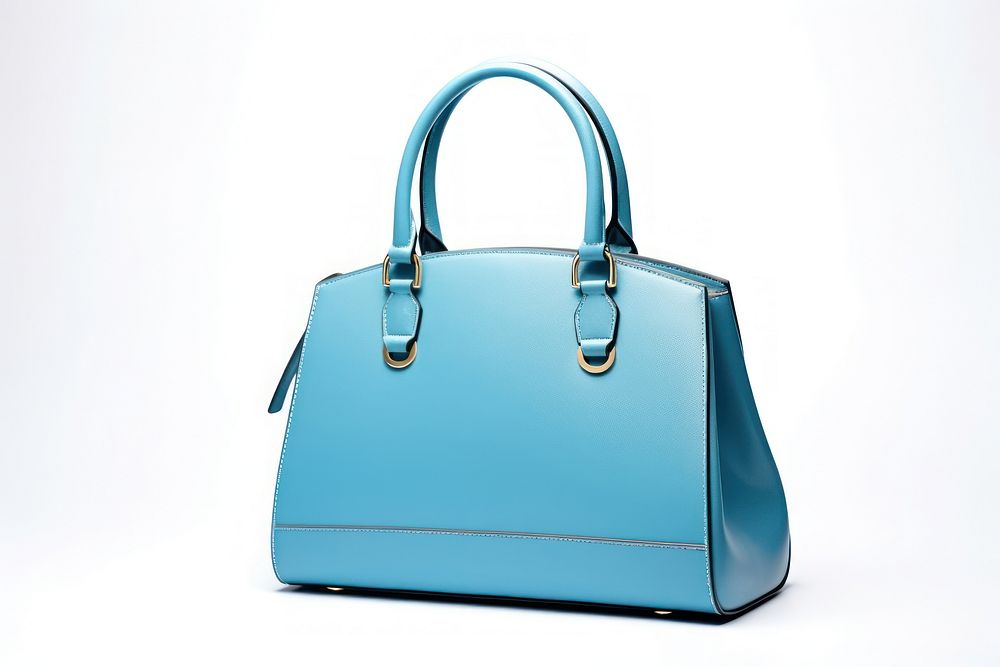 Handbag purse blue white background.
