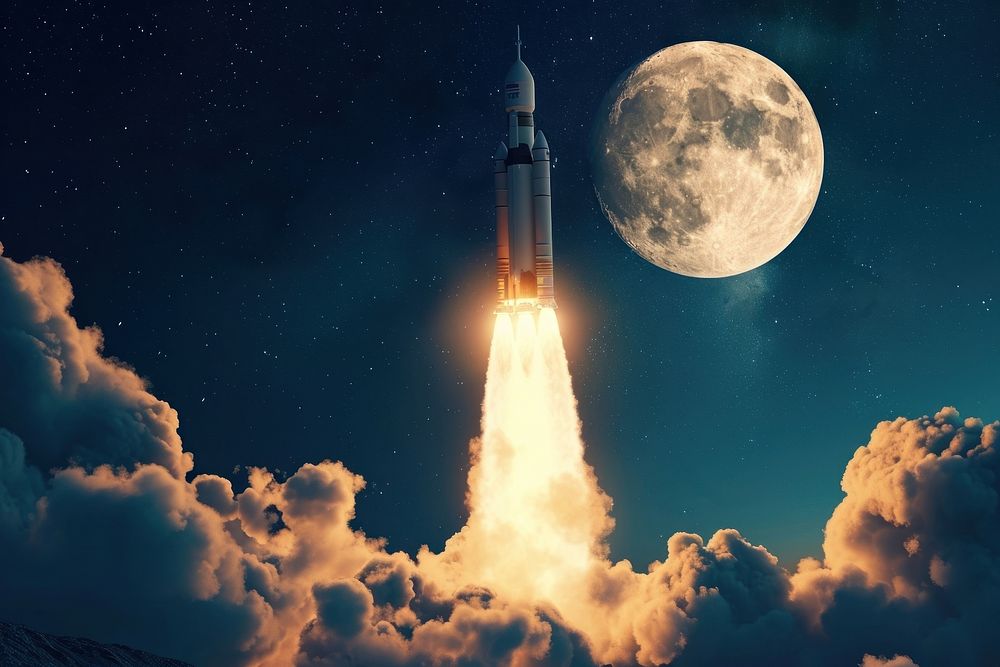 Full moon rocket astronomy outdoors.
