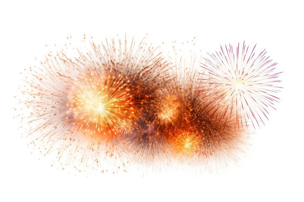 Fireworks explosion white background illuminated celebration.