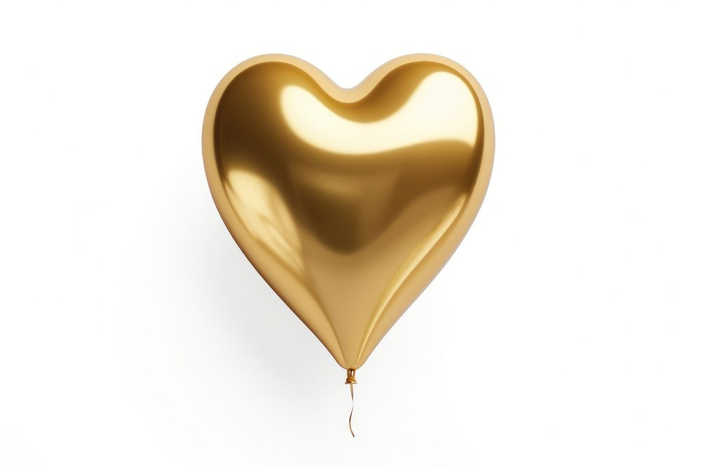 Golden heart balloon white background celebration decoration.
