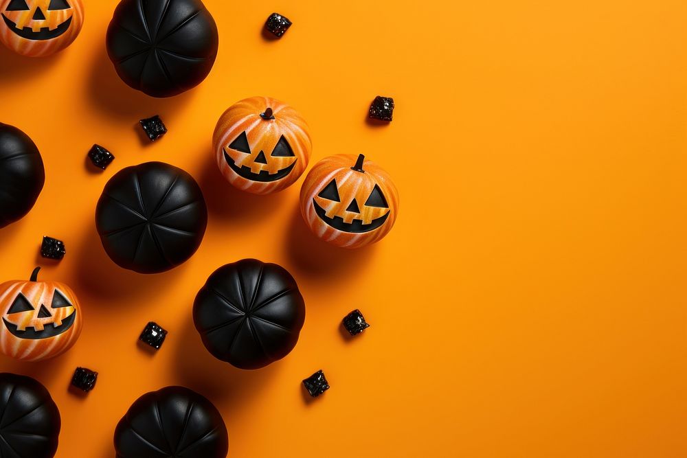 Halloween party candy backgrounds anthropomorphic jack-o'-lantern. AI generated Image by rawpixel.