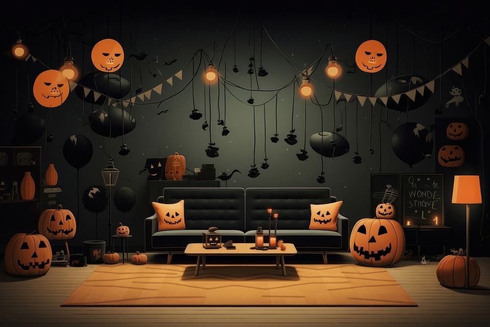 Halloween party furniture candle jack-o'-lantern. AI generated Image by rawpixel.