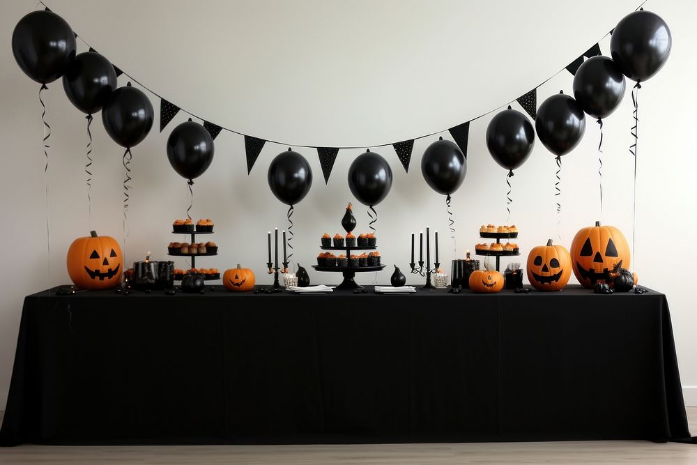 Halloween party balloon table jack-o'-lantern. AI generated Image by rawpixel.