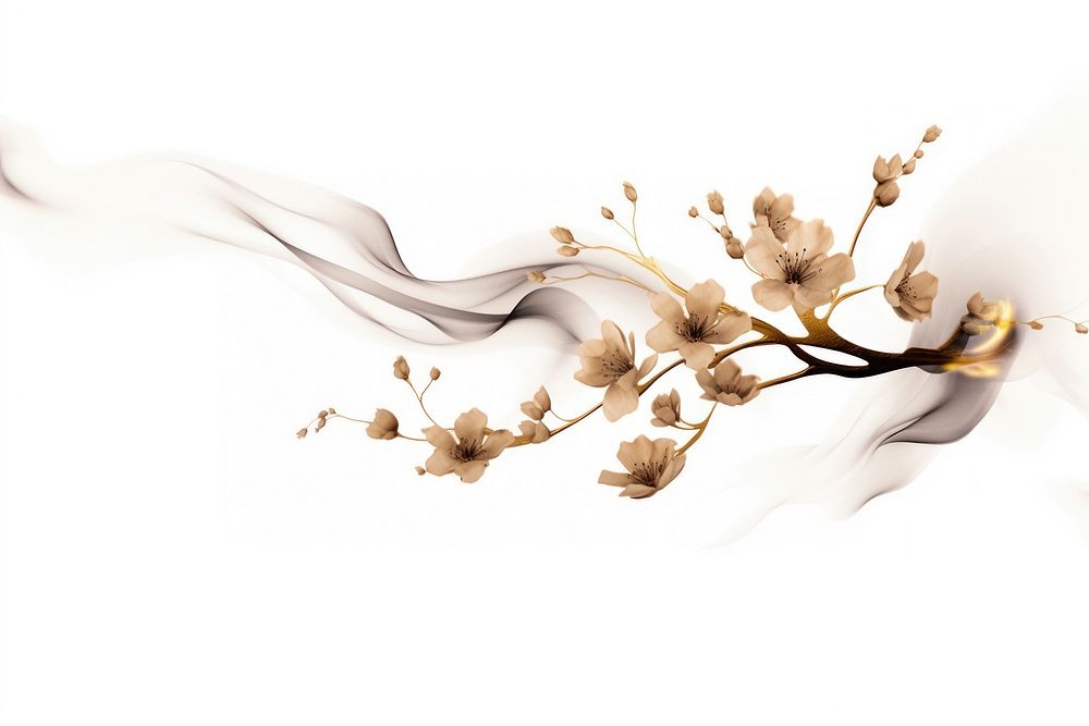  Ink gold cherry blossom flower plant white. AI generated Image by rawpixel.