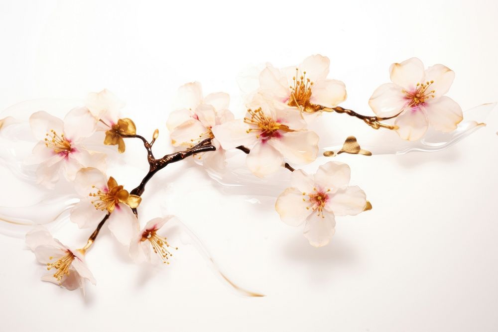  Ink gold cherry blossom flower petal plant. AI generated Image by rawpixel.